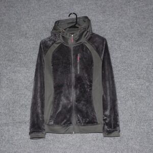 Classic Sport Women Full Zip Hoodie Jacket Gray Faux Fur Trim Size Medium